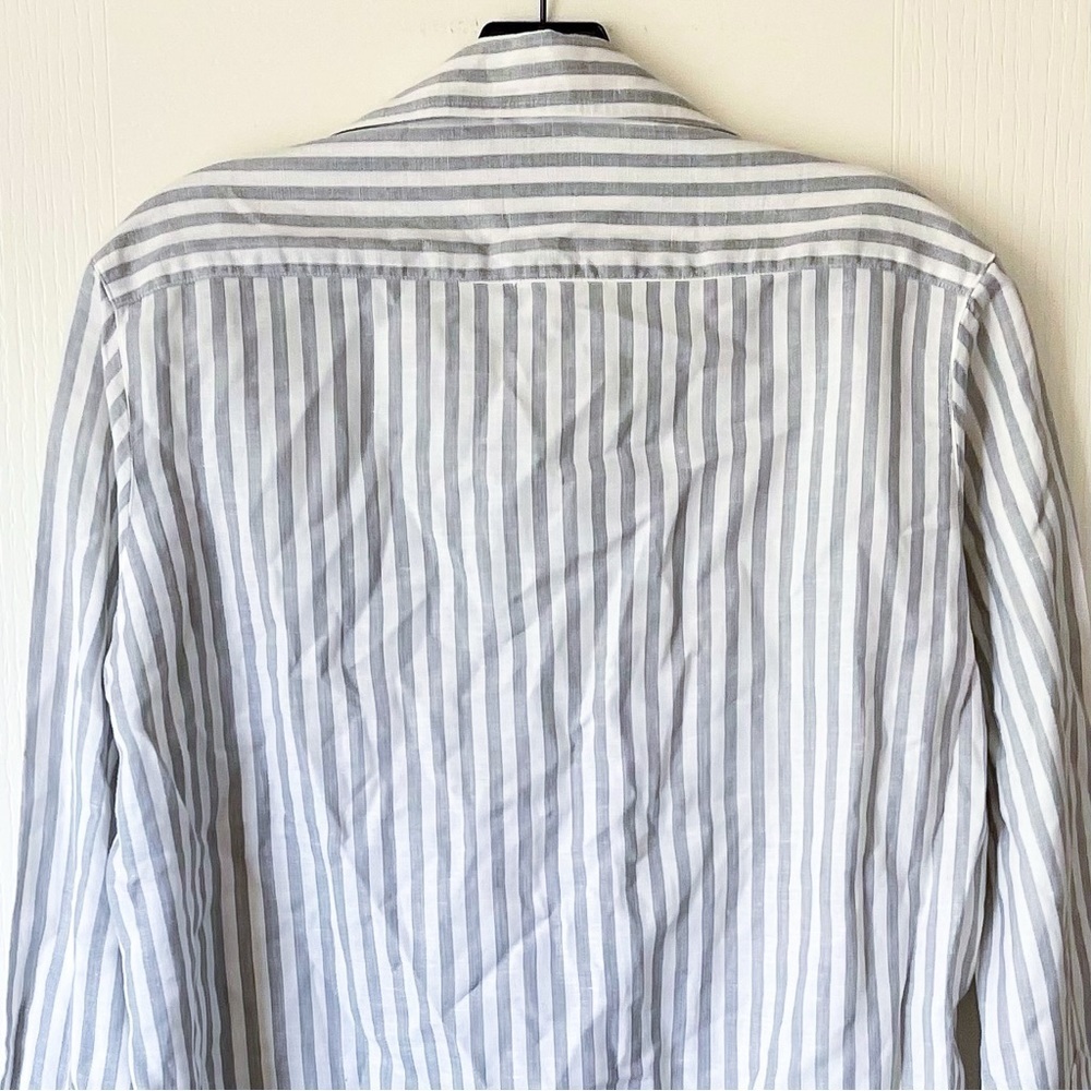 Frank & Eileen Mary Shirtdress Grey White Linen Stripe Long Sleeve Button XS EUC - Picture 6 of 7